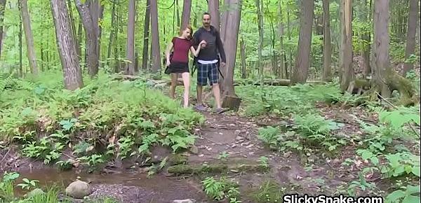  French couple fucks sucks in the forest